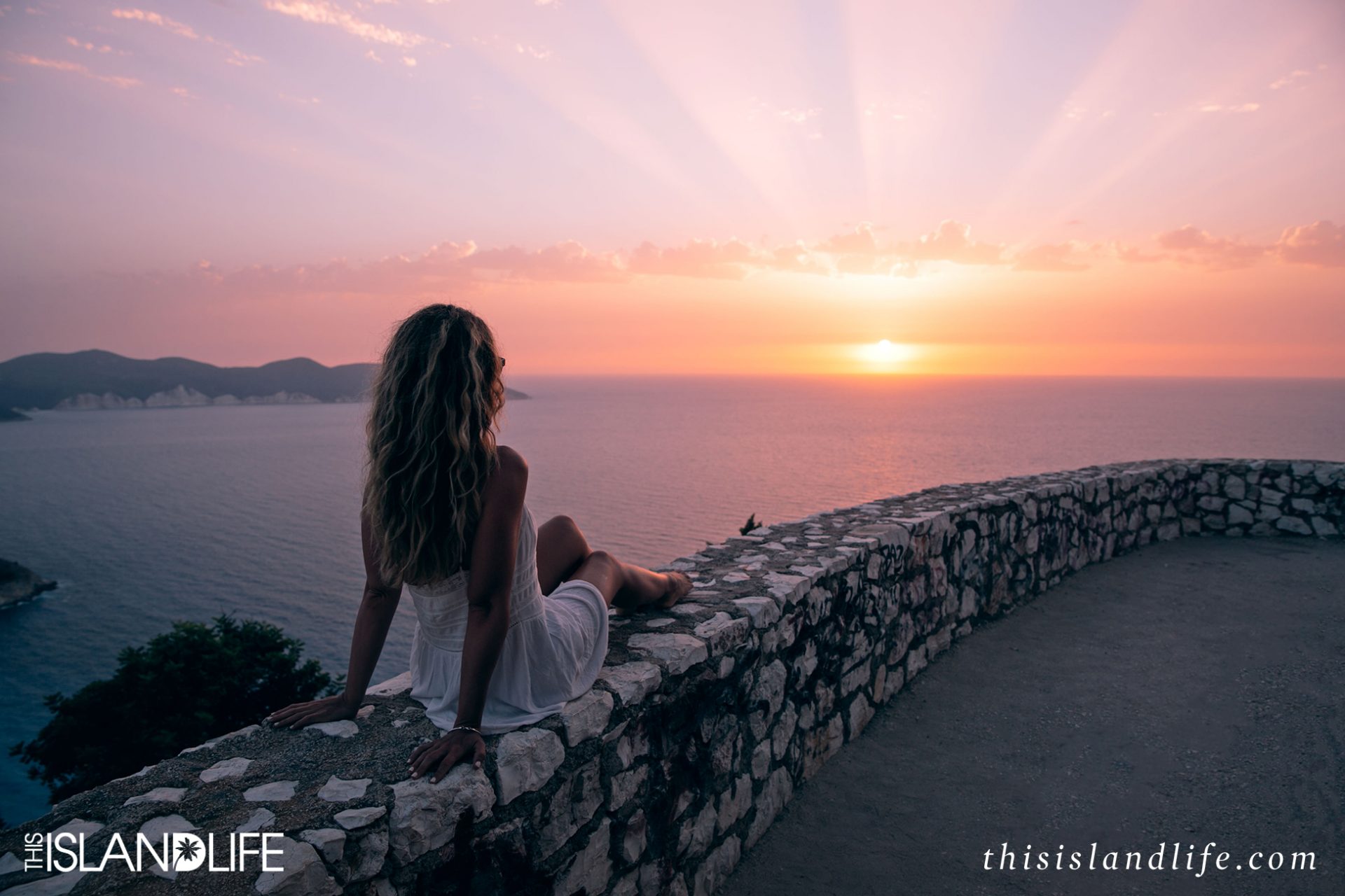 Sunset at Myrtos Beach in Kefalonia, Ionian Islands, Greece