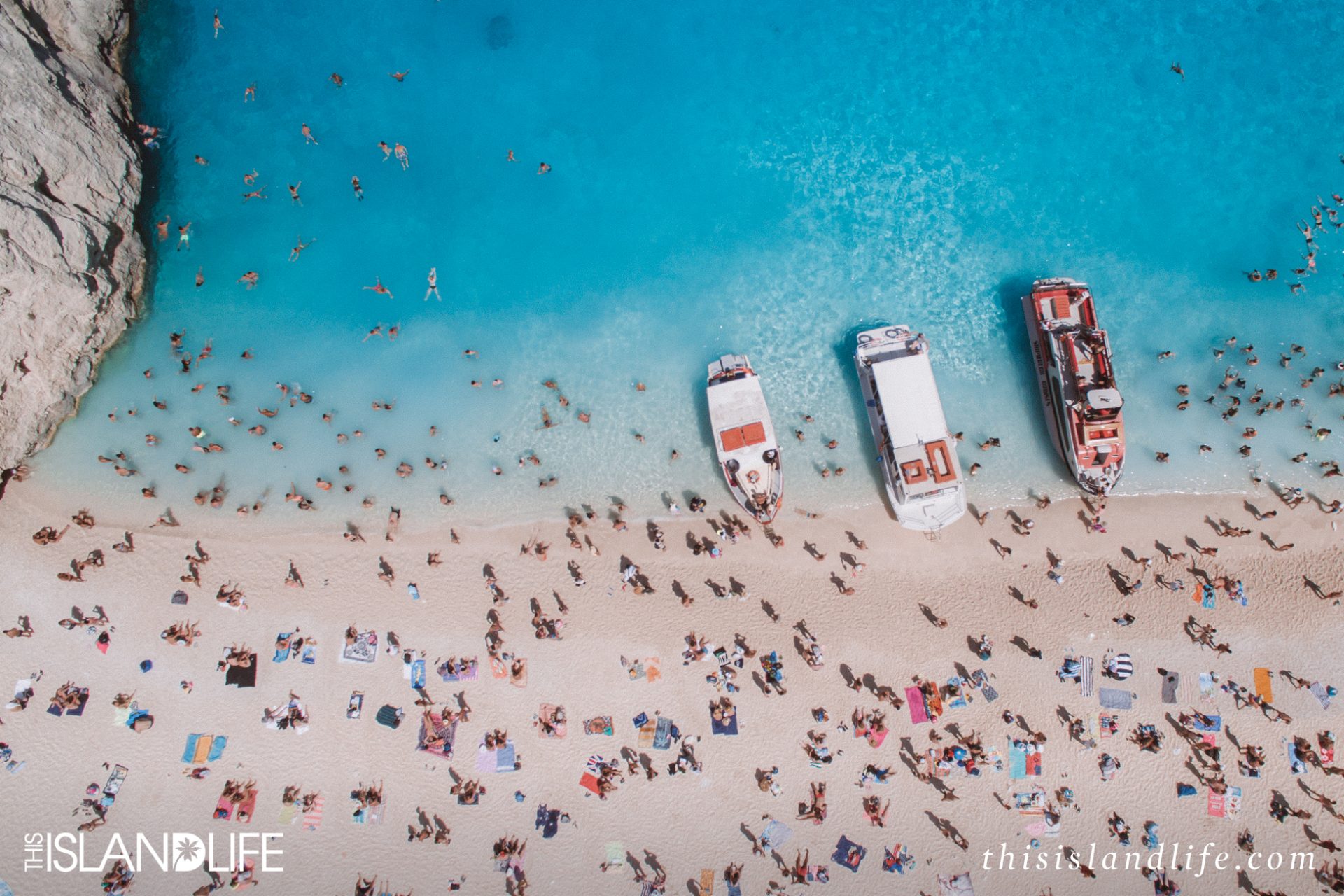 Drone photo of Navagio Beach on Zakynthos Island Greece