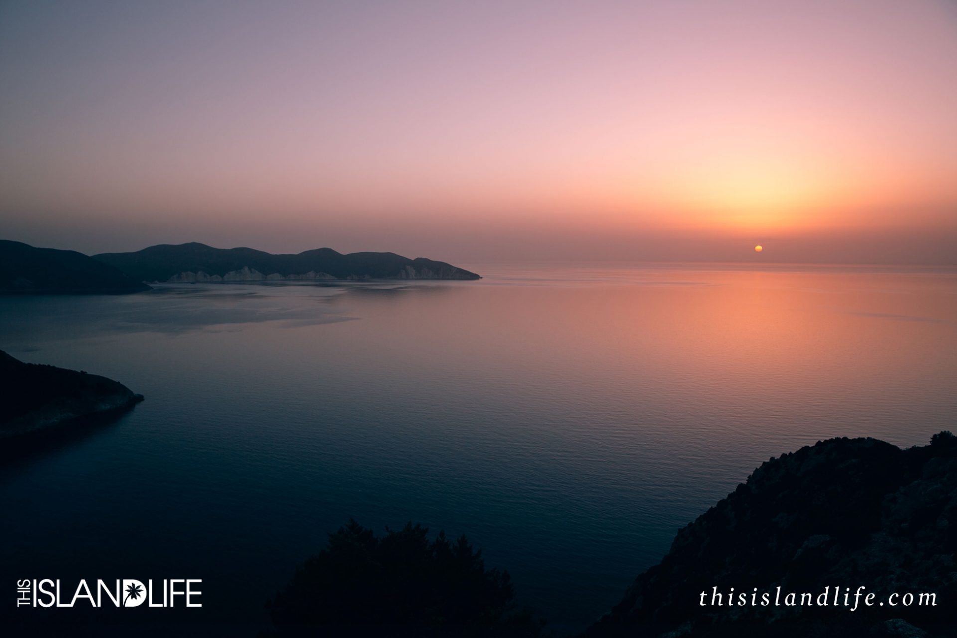 Sunset at Myrtos Beach in Kefalonia, Ionian Islands, Greece
