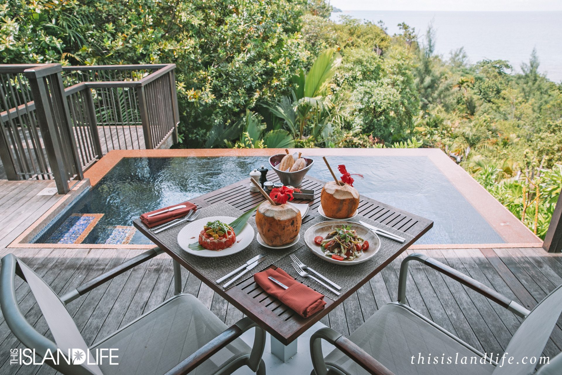 Travel blogger Laura McWhinnie from This Island Life at Raffles Seychelles on Praslin Island.