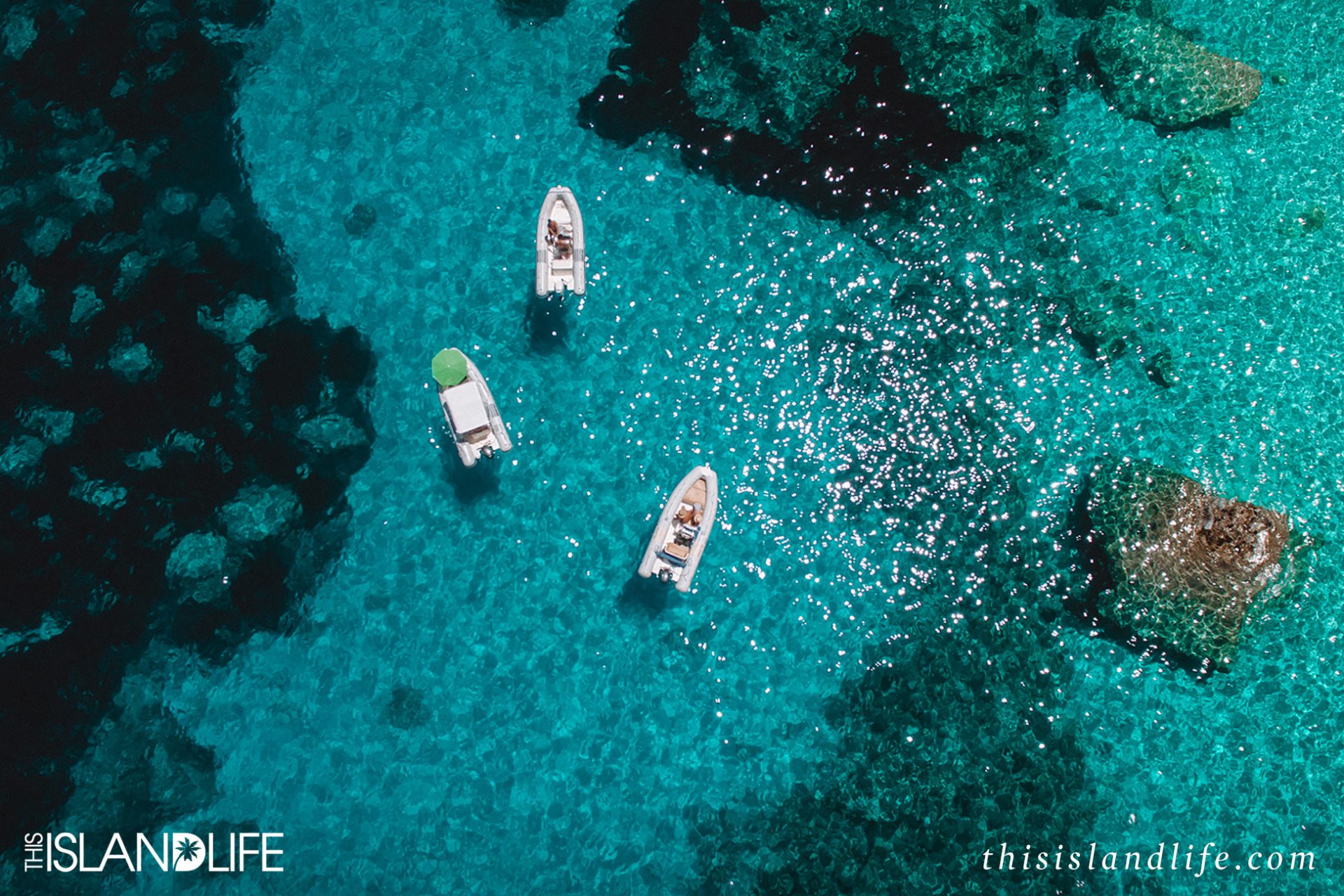 Drone photo of boats at Cala Goloritzé Sardinia