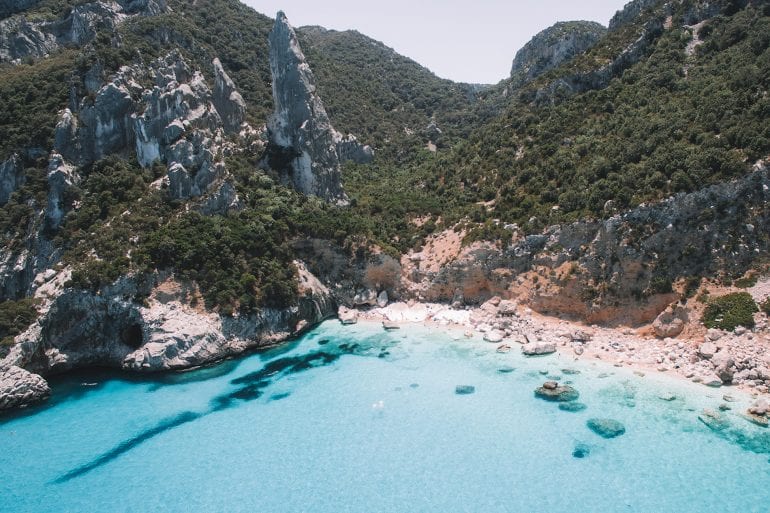 Drone photo of Cala Goloritzé beach in Sardinia