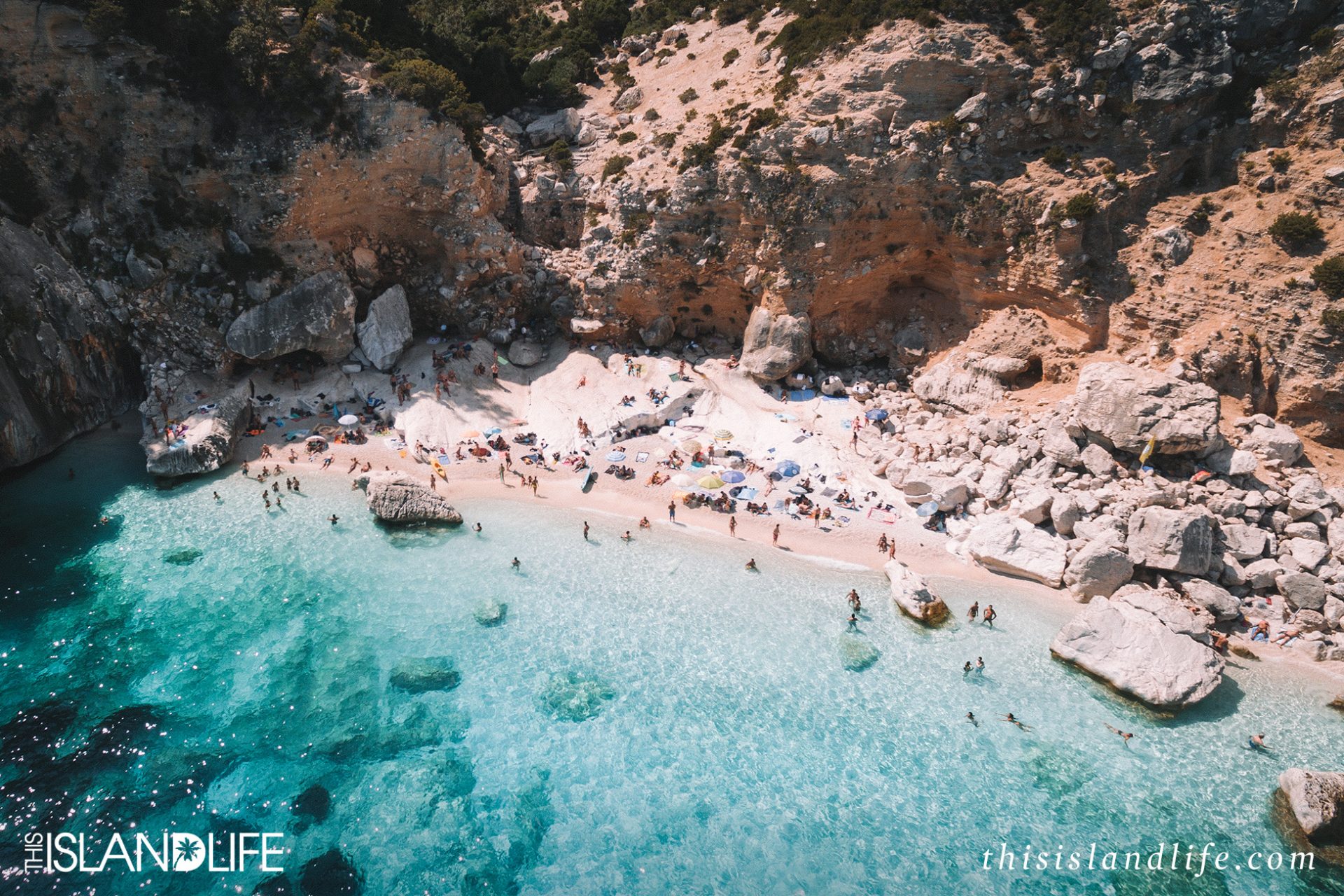 Drone photo of Cala Goloritzé beach in Sardinia